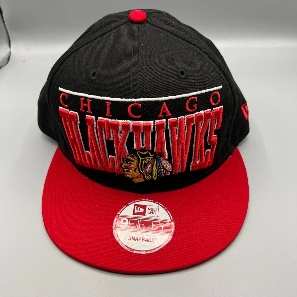 Chicago Blackhawks Hat Men Black Red 9Fifty‎ New Era NHL Snap Back Cap